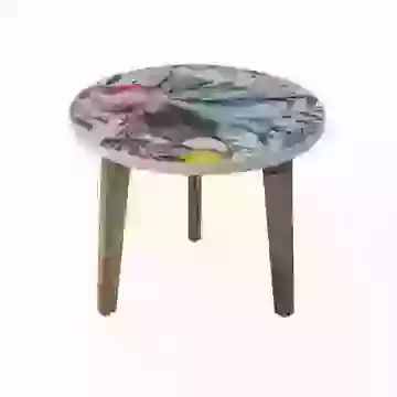 Round Lamp Table Protea Print with Toucan Design - Medium